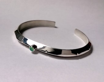 Sterling triangle wire cuff with Chrysoprase accent stone