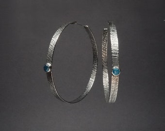 Textured Sterling Hoop earring with Apatite stones