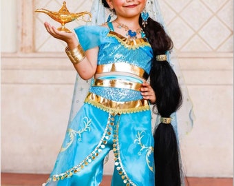 Conjunto de disfraz de organza satinada inspirado en la princesa Jasmine para niñas