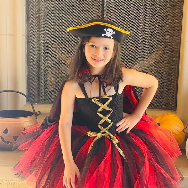 Déguisement pirates enfant fille avec chapeau tutu pirates déguisé en noir pour petites filles