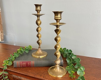 Vintage Brass Barley Twist Candlesticks Pair Spiral Brass Taper Candle Holders Hollywood Regency Decor