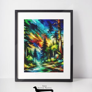 Colorful Forest Wall Art Print, Nature Landscape Digital Download, Woodland Art Print