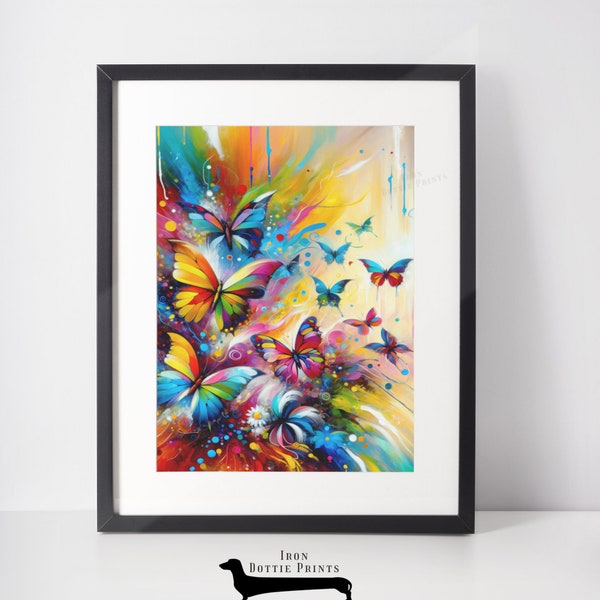 Colorful Butterflies Printable Wall Art, Bright Butterflies Digital Download for Instant Décor