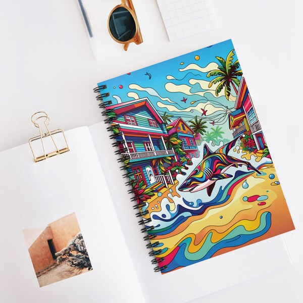 Psychedelic Shark Spiral Notebook - Ruled Line/ Trippy Journal/ Island Art/ Gift for Any Occasion