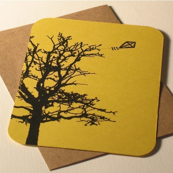 Free Shipping Sale - Kite and Tree - Gocco Screen-Printed Art Card