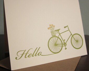 Hello Bike and Flowers - Carte imprimée typographique