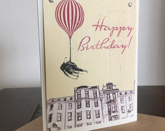 Flying Shoes - Gocco Printed Hot Air Balloon Birthday Card