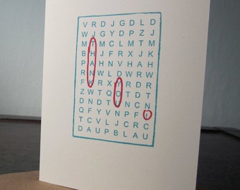 Single Word Search Thank You Card - Gocco Screen-Printed