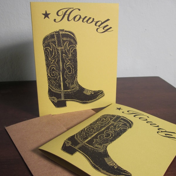 Howdy - 6-Pack Gocco Screen-Printed Cowboy Boot Art Card