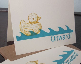 Onward Rubber Ducky and Waves - 24-Pack Gocco Screen-Printed Cards