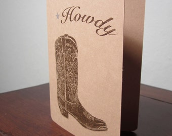 Howdy Cowboy Boot - Carte d’art sérigraphiée Gocco