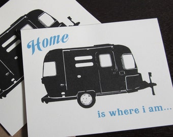 Accueil est où je suis - 6-Pack Letterpress Airstream Trailer Stationery