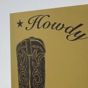 Howdy Cowboy Boot VENTE Gocco Carte dart occidental sérigraphiée image 2