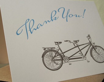 Tandem Bike Thank You - Letterpress Card