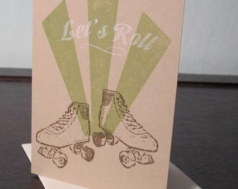 Let’s Roll - Carte de patin à roulettes sérigraphiée Gocco