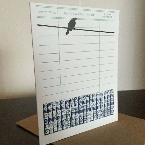 Books and Bird - Letterpress Printed Greeting Card