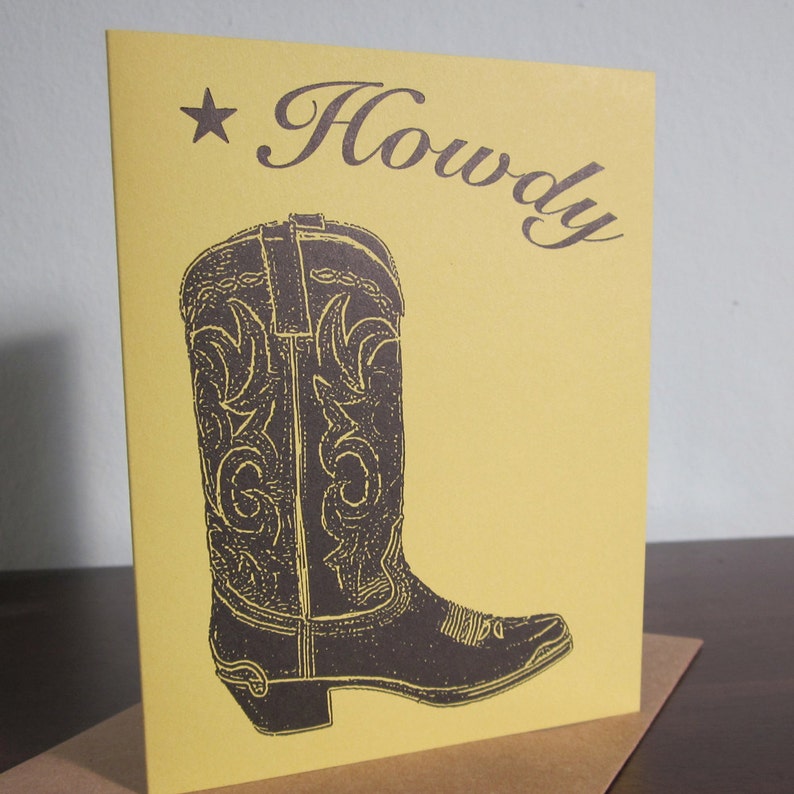 Howdy Cowboy Boot VENTE Gocco Carte dart occidental sérigraphiée image 1