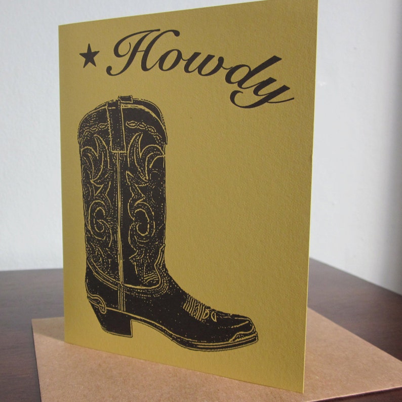 Howdy Cowboy Boot VENTE Gocco Carte dart occidental sérigraphiée image 3