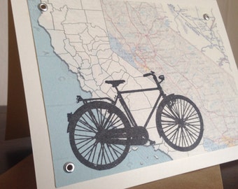 California Bike and Map - Carte d'art Gocco sérigraphiée