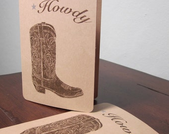 Howdy Cowboy Boot - 24-Pack Gocco Screen-Printed Art Cards