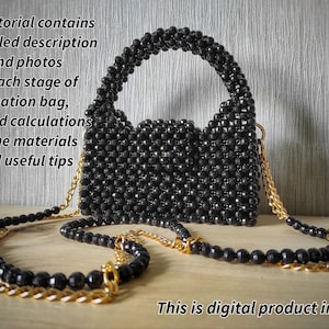 May include: A black beaded bag with a gold chain strap. The tutorial contains a detailed description and photos of each stage of creation, a list of materials, and useful tips. This is a digital product in PDF format.