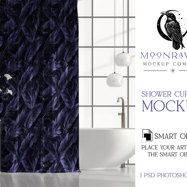 Shower Mockup Photoshop File, Smart Object Template, Blank Bath Curtain Image, Instant Download  for Bathroom Decor Visuals & Designs