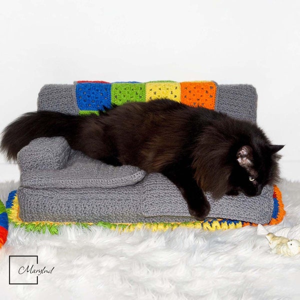 Cat & Little Dog Sofa Bed Crochet Patterns - DIY Luxury Pet Couches, Crochet Cat Couch Kitty Bed Chair Pattern PDF Croche t, Dog Bed Cat Bed