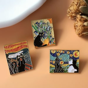 Creative Oil Painting Enamel Pin | Cute Kitten Pin Badge | Lapel Pin | Collar Pin | Funny Enamel Pin Set | Gift for Her Him