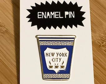 New York Coffee Enamel Pin - NYC City Manhattan Brooklyn Harlem NY Queens Souvenir