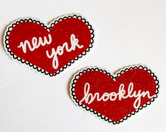 Brooklyn New York Vinyl Sticker - BK Manhattan Queens Bronx Staten Island Love Heart Glitter Sparkle NYC City NY Decal Souvenir