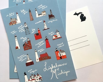 MI Lighthouse Postcard Set - 3, 5 or 10 Michigan Lighthouses Souvenir Postcards