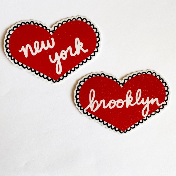 Brooklyn New York Vinyl Sticker - BK Manhattan Queens Bronx Staten Island Love Heart Glitter Sparkle NYC City NY Decal Souvenir