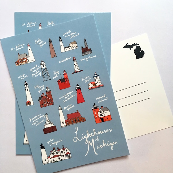 MI Lighthouse Postcard Set - 3, 5 or 10 Michigan Lighthouses Souvenir Postcards