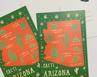 Arizona Cacti Postcard Set - 3 or 5 AZ State Cactus Souvenir Postcards - Saguaro, cholla, prickly pear, senita