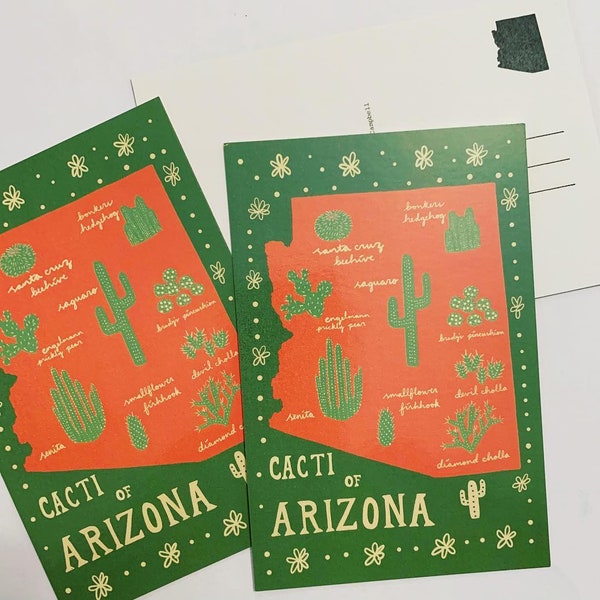 Arizona Cacti Postcard Set - 3 or 5 AZ State Cactus Souvenir Postcards - Saguaro, cholla, prickly pear, senita