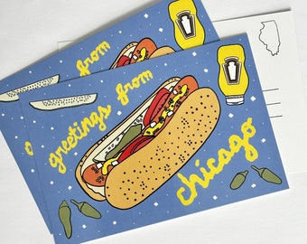 Jeu de cartes postales Chicago Hot Dog - 3 aliments Souvenirs de Windy City, Illinois