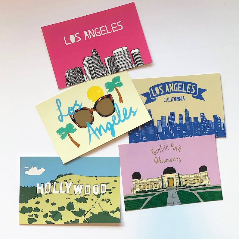 LA Postcard Set Los Angeles, California, Hollywood, Skyline, Sunglasses Palm Tree CA Souvenir Postcards image 2