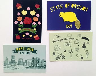 Portland, Oregon Postcard Set - 4 Rose City PDX Themed Souvenir