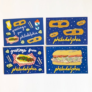 Food of Philly Postcard Set - Philadelphia Pennsylvania PA Cheesesteak Soft Pretzel Water Ice Hoagie Souvenir Postcards Souvenirs
