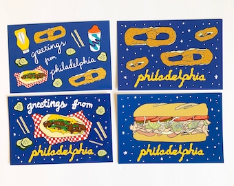 Food of Philly Postcard Set - Philadelphia Pennsylvania PA Cheesesteak Soft Pretzel Water Ice Hoagie Souvenir Postcards Souvenirs