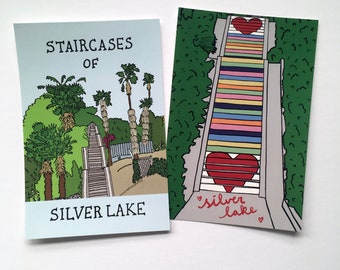 Silver Lake LA Postcard Set - 3 Los Angeles California Silverlake Rainbow Micheltorena Stairs Staircases Steps Souvenir Postcards