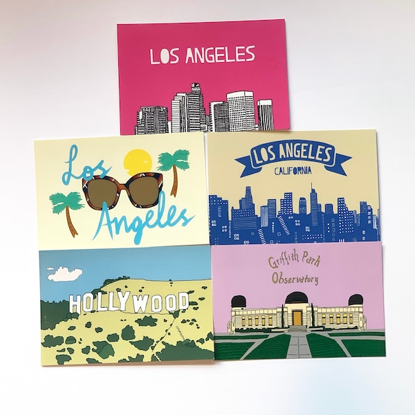 LA Postcard Set - Los Angeles, California, Hollywood, Skyline, Sunglasses Palm Tree CA Souvenir Postcards