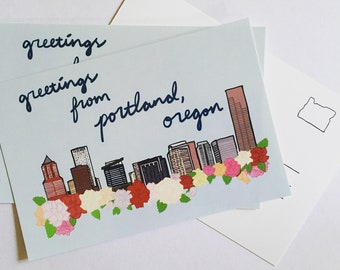 Portland Postcard Set - 3 Rose City Skyline Oregon PDX Greetings Souvenir