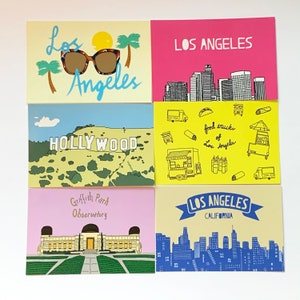 LA Postcard Set Los Angeles, California, Hollywood, Skyline, Sunglasses Palm Tree CA Souvenir Postcards Set of 6