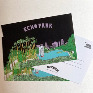 Jeu de cartes postales Echo Park Lake 3 cartes postales souvenir de Los Angeles LA California Swan Boat Lotus Flowers Fountain Night Scene: Lake