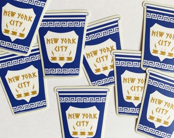 NY Greek Coffee Vinyl Sticker - New York City Icon Cup Souvenir - Brooklyn, Queens, Manhattan, BK, NYC