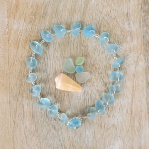 Beachy Boho Turquoise Blue Cultured Sea Glass Crocheted Anklet, Summer Hippie Ankle Bracelet, Handmade Beach Bride Jewelry, Bridesmaid Gift