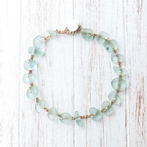 Light Coke Bottle Green Cultured Sea Glass Crochet Anklet, Mermaid Beach Bride Ankle Bracelet, Summer Jewelry Gift Made on Maui Hawaii