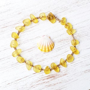 Sunshine Yellow Cultured Sea Glass Crochet Anklet, Hippie Beachy Boho Summer Ankle Bracelet, Mermaid Beach Jewelry, Graduation Gift for Her