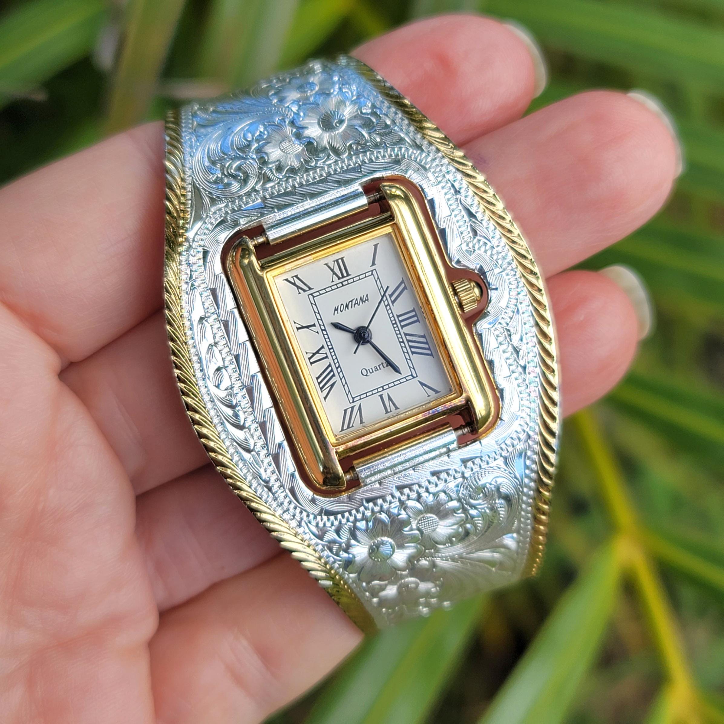 Montana Silversmiths Western Silver and Gold Plated Cuff Watch